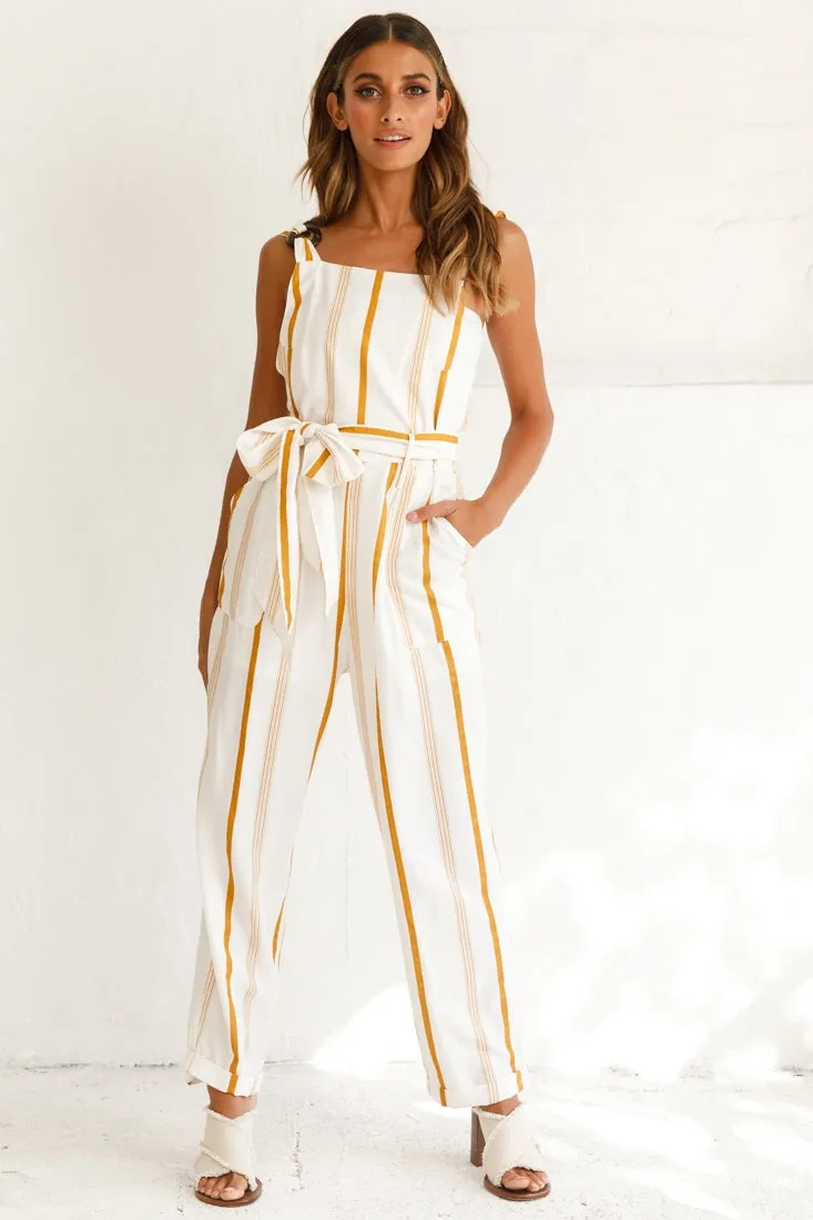 Fresno Straight Leg Pinafore Jumpsuit Stripe Print Mustard