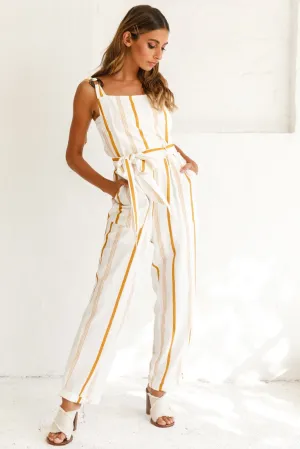 Fresno Straight Leg Pinafore Jumpsuit Stripe Print Mustard