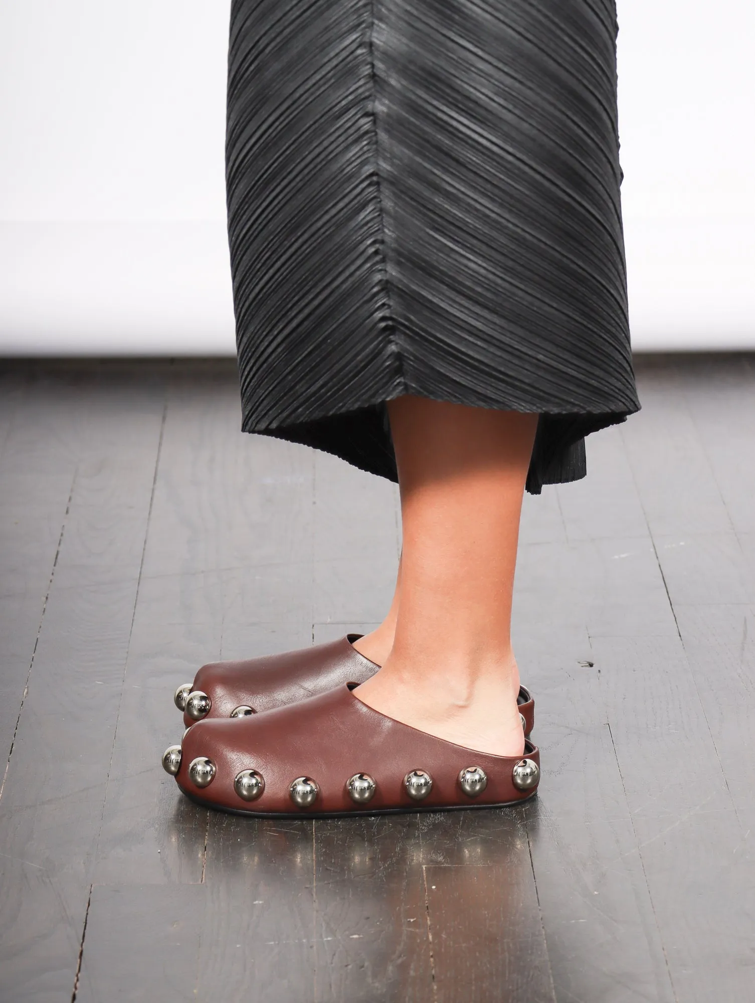 Gabi Embellished Clog in Brown & Silver by A.W.A.K.E. Mode