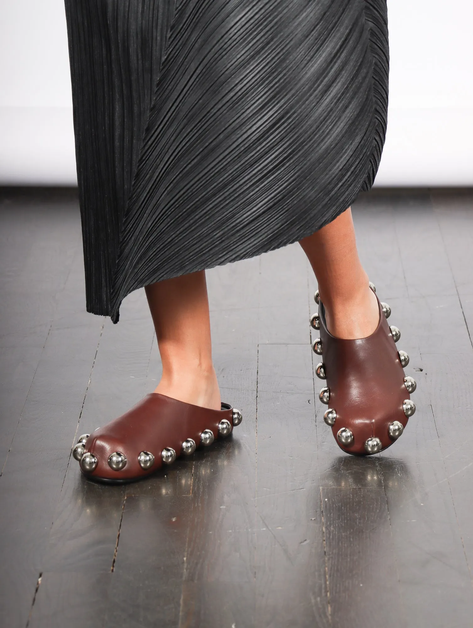 Gabi Embellished Clog in Brown & Silver by A.W.A.K.E. Mode