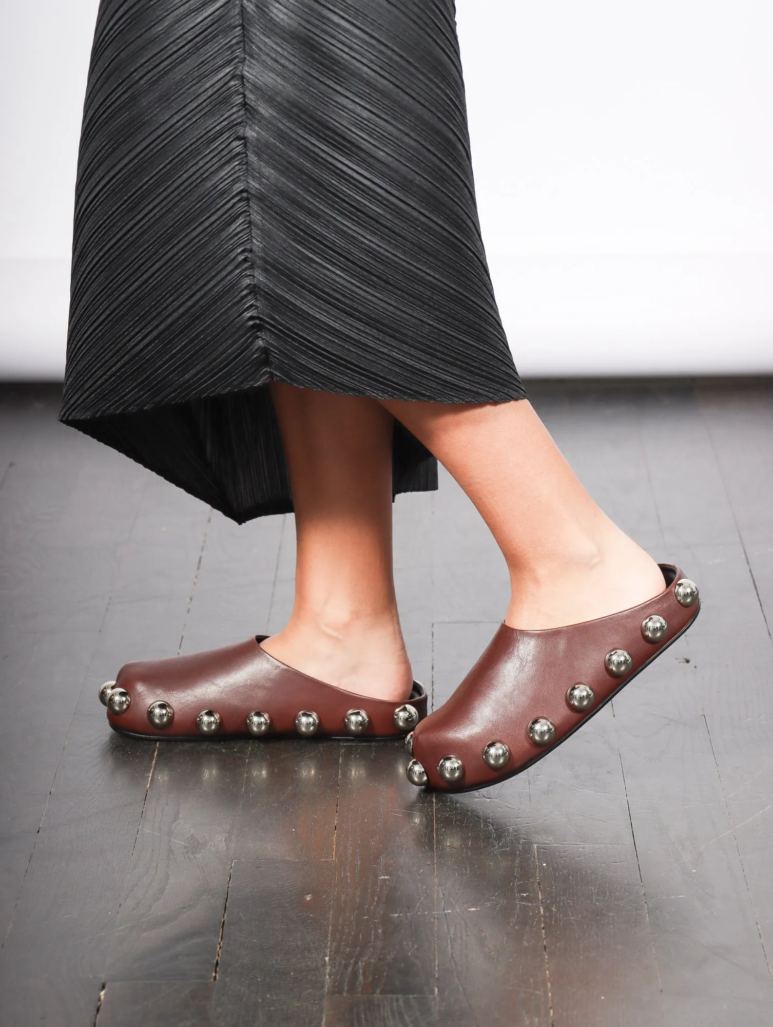 Gabi Embellished Clog in Brown & Silver by A.W.A.K.E. Mode