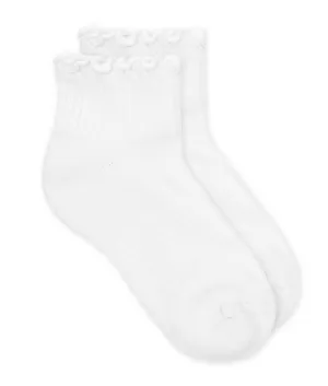 Girls Ripple Edge Turn Cuff Socks - White