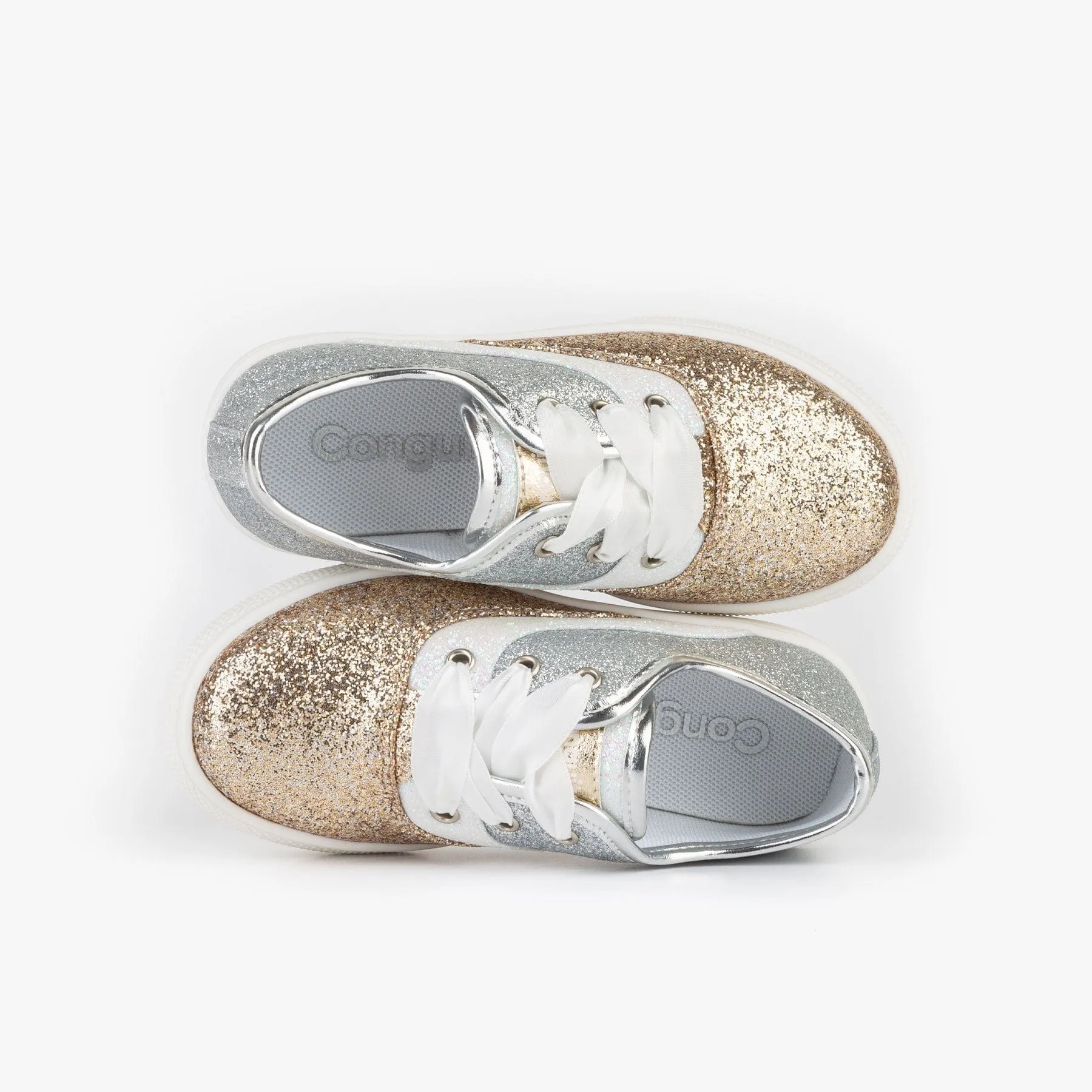 Girl's Silver Platinum Glitter Sneakers