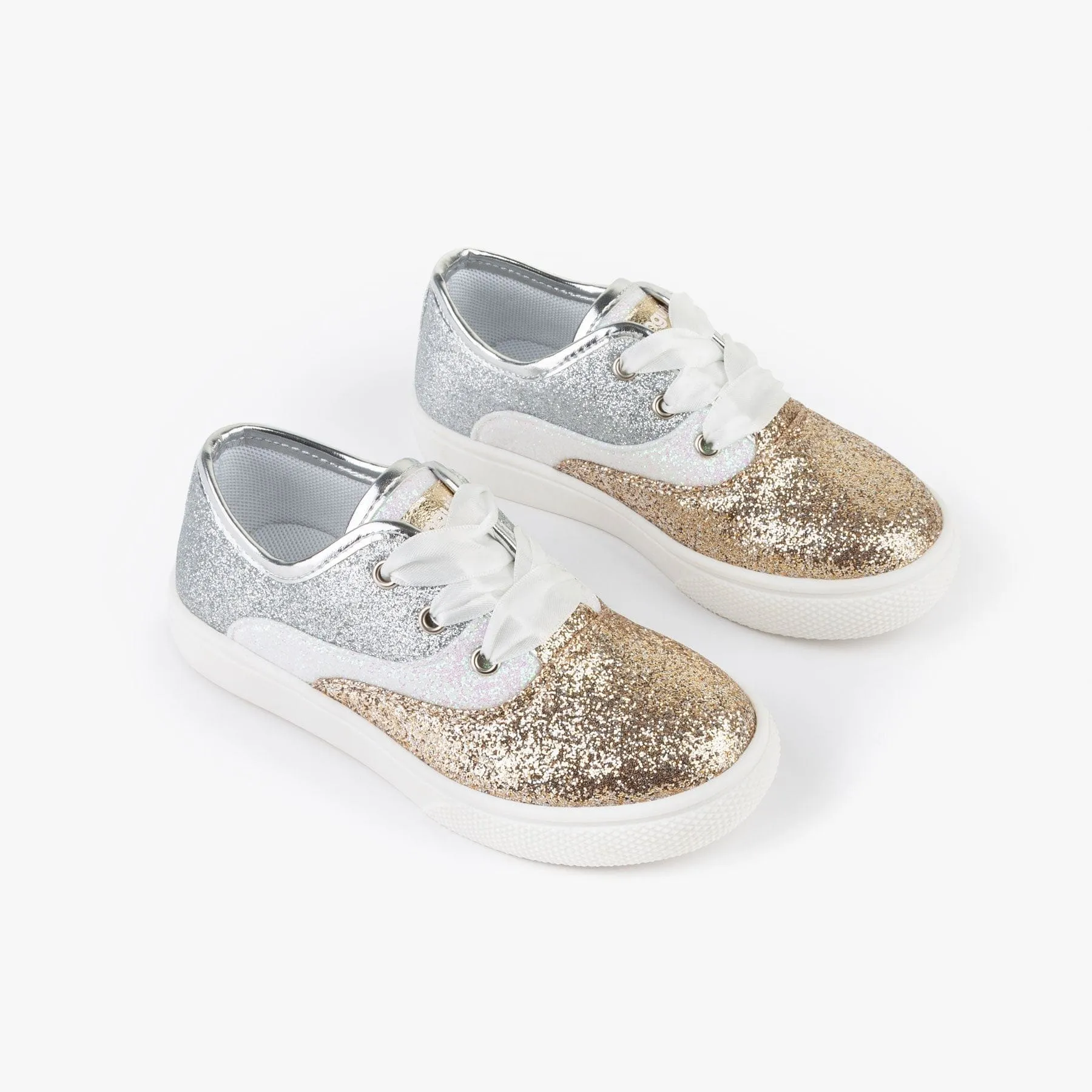 Girl's Silver Platinum Glitter Sneakers