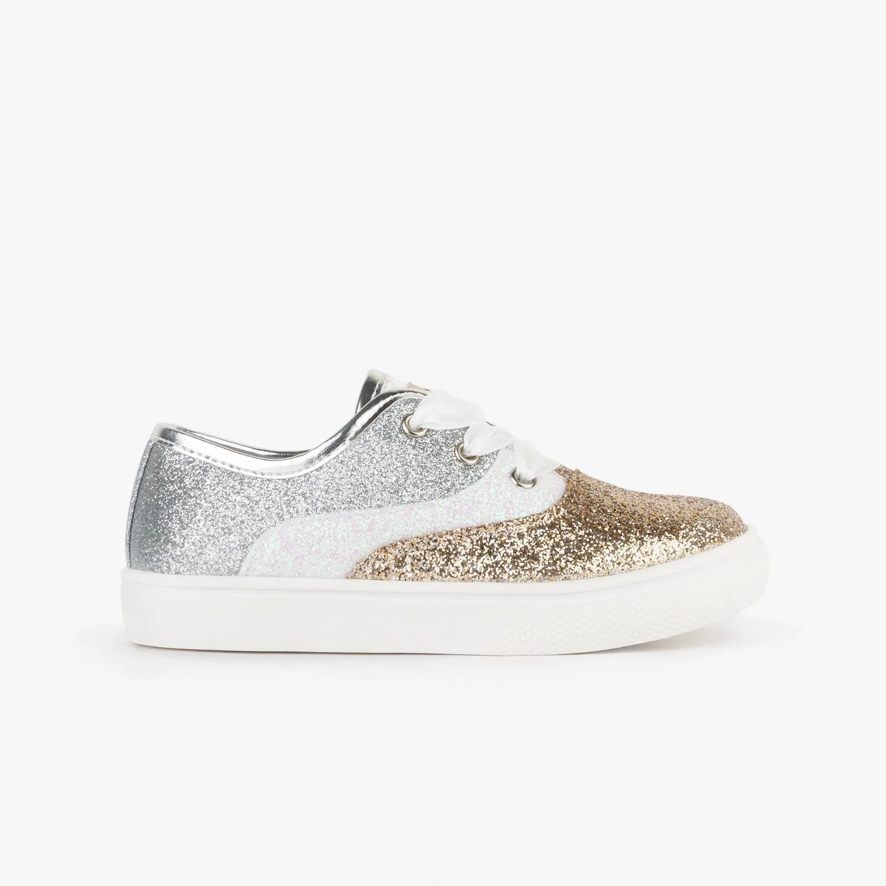 Girl's Silver Platinum Glitter Sneakers