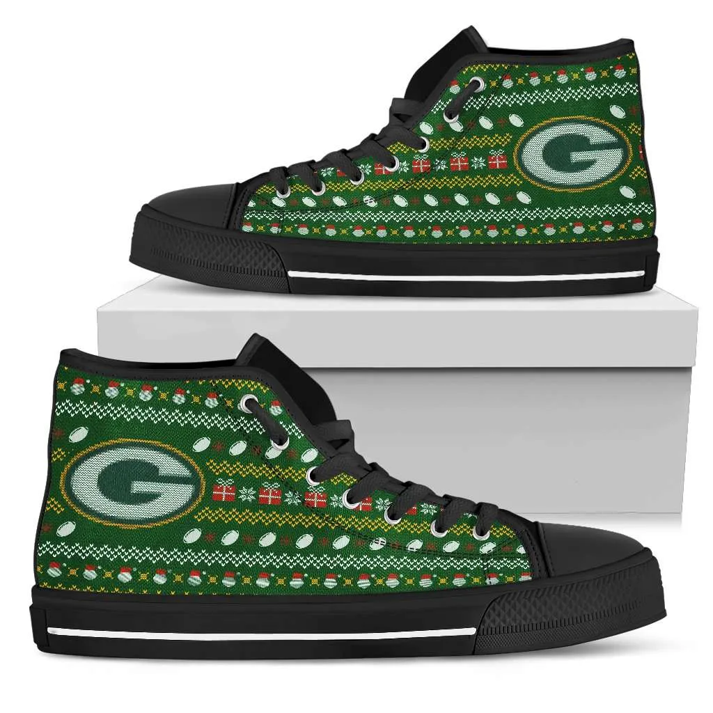 Green Bay Packers Ugly Christmas Style Canvas High Top Shoes