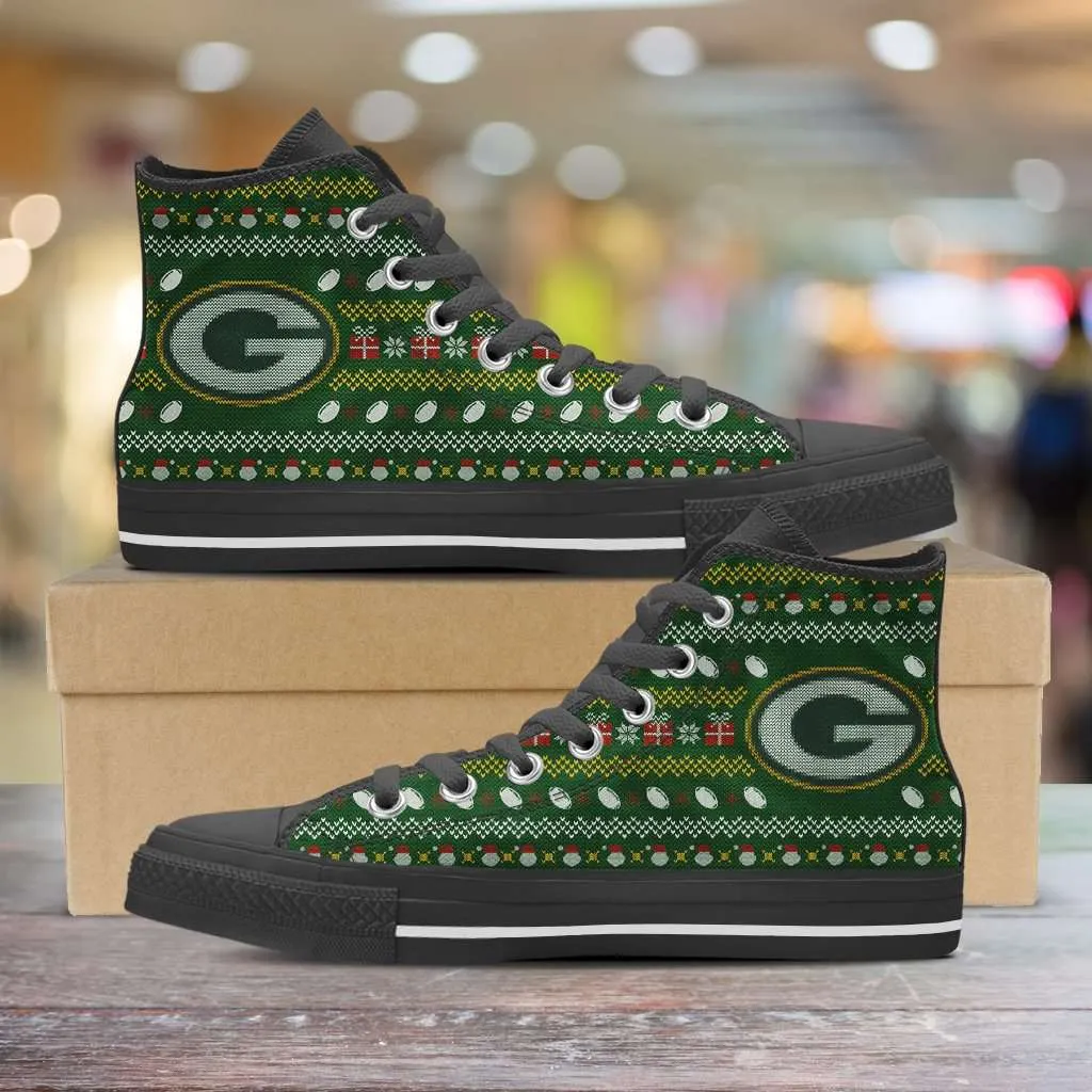 Green Bay Packers Ugly Christmas Style Canvas High Top Shoes