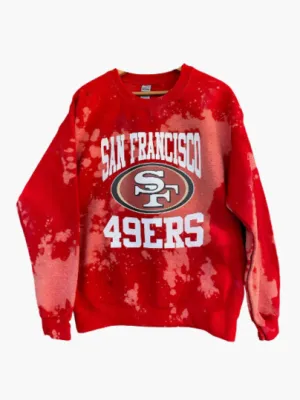 Handmade San Francisco 49ers Red or Black Hand Bleached Crew Neck Sweatshirt