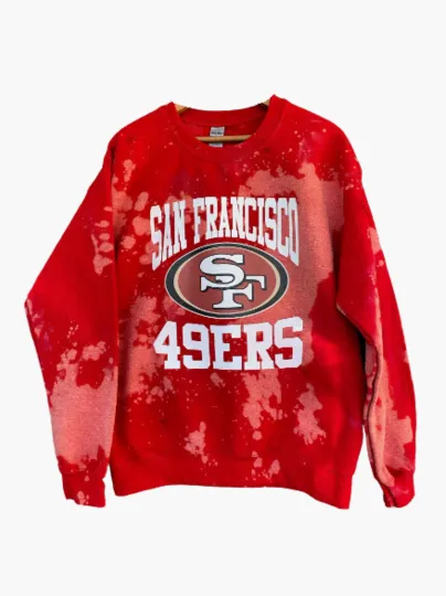 Handmade San Francisco 49ers Red or Black Hand Bleached Crew Neck Sweatshirt