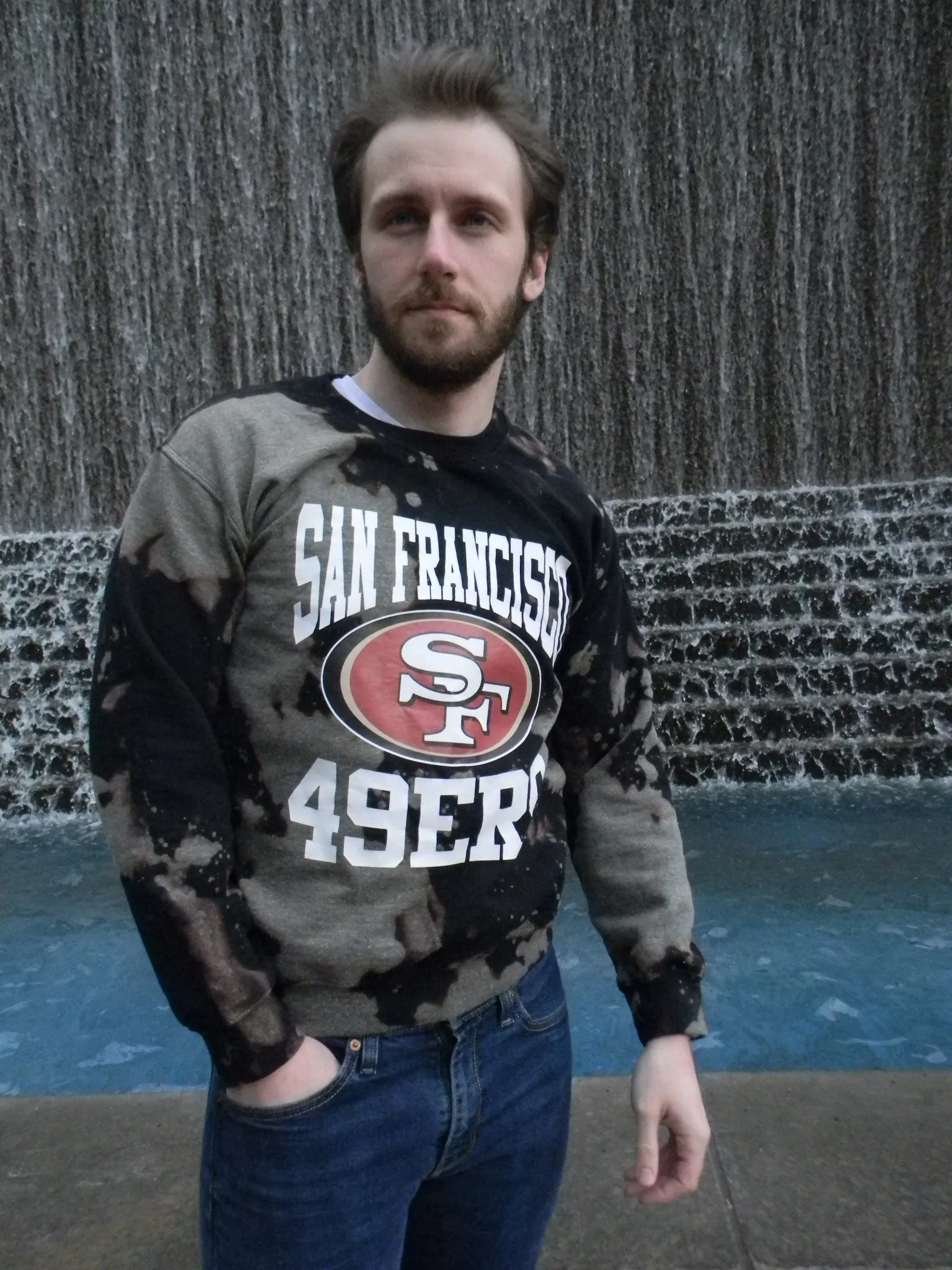 Handmade San Francisco 49ers Red or Black Hand Bleached Crew Neck Sweatshirt