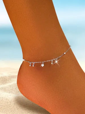 Heart Anklet Paperclip Style Chain 925 Sterling Silver Fine Jewelry