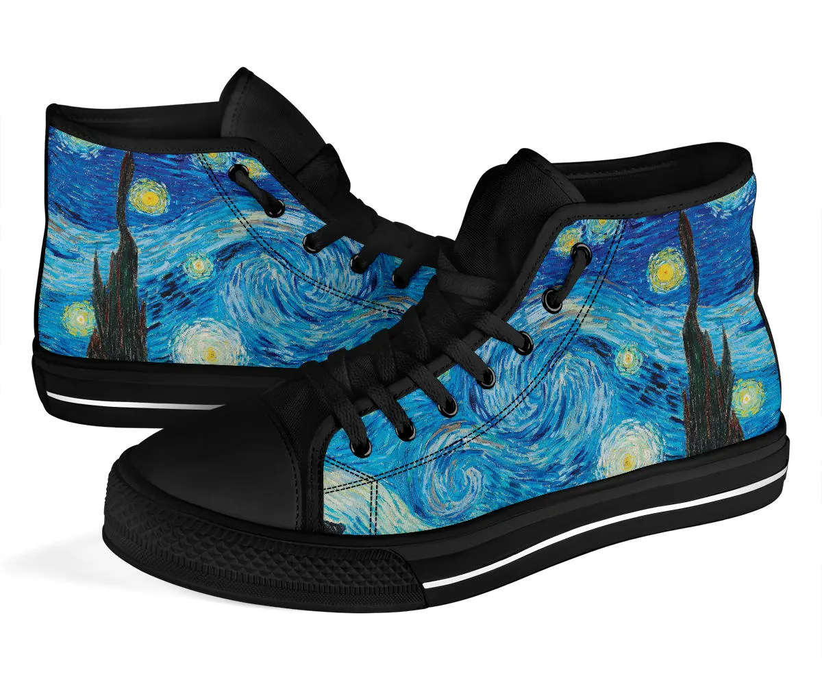 High Top Sneakers - Vintage Art | Vincent van Gogh: The Starry Night (B) | Custom Canvas Shoes, Birthday Gift Idea, Unique, 90s Hip Hop Cool