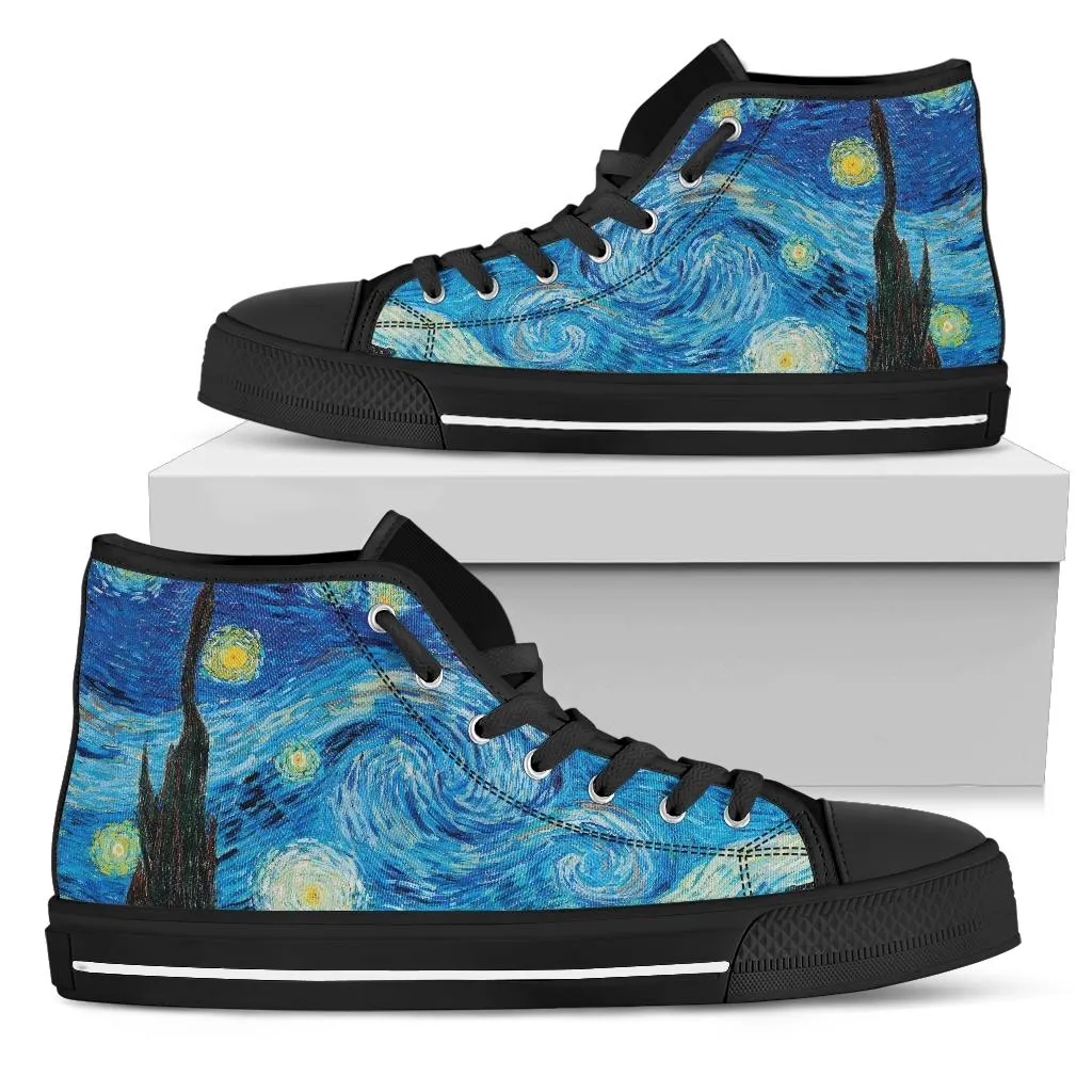 High Top Sneakers - Vintage Art | Vincent van Gogh: The Starry Night (B) | Custom Canvas Shoes, Birthday Gift Idea, Unique, 90s Hip Hop Cool