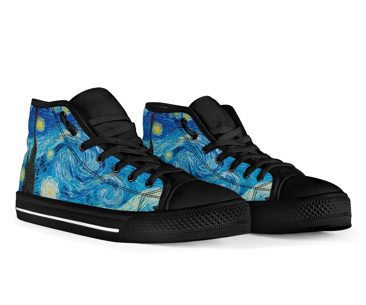 High Top Sneakers - Vintage Art | Vincent van Gogh: The Starry Night (B) | Custom Canvas Shoes, Birthday Gift Idea, Unique, 90s Hip Hop Cool