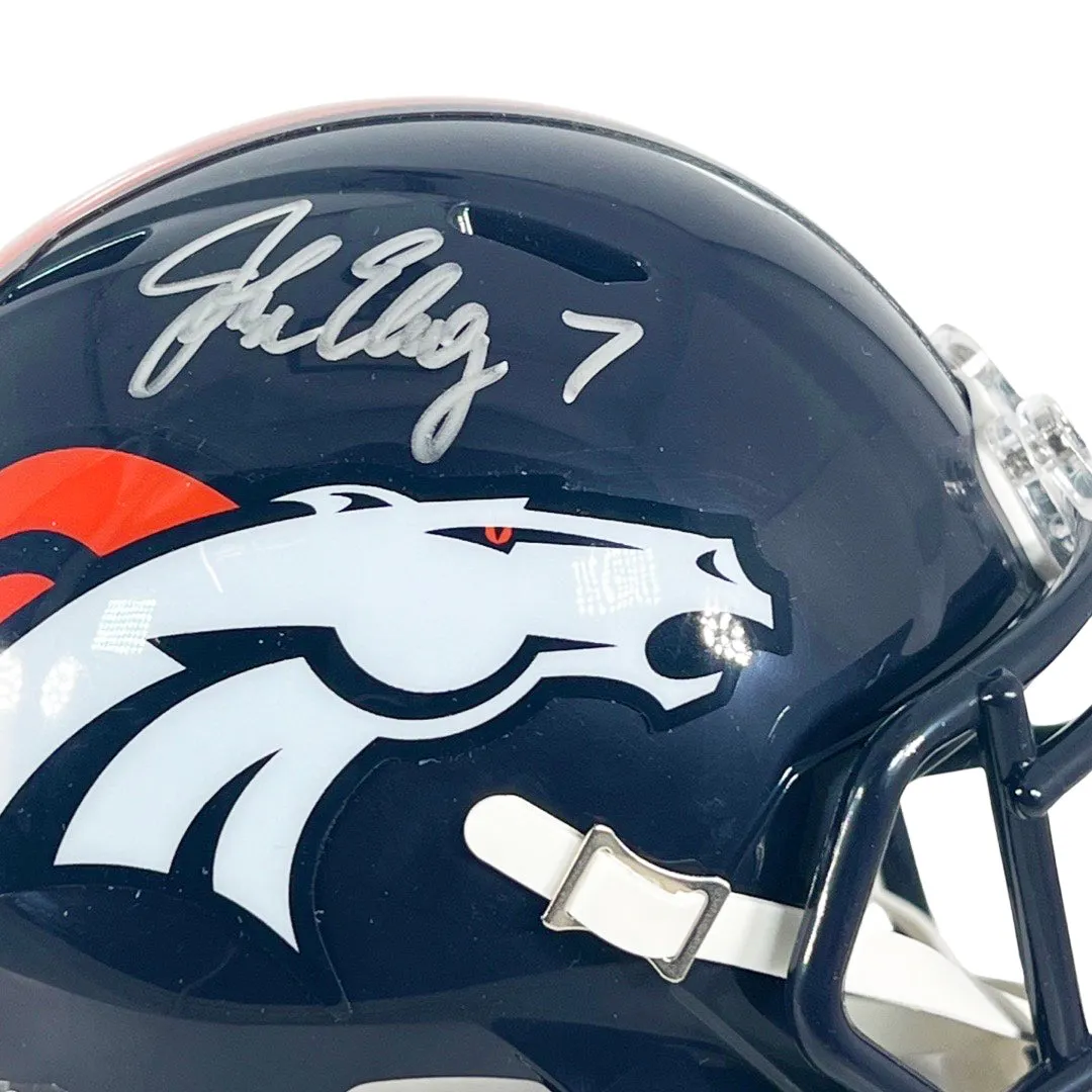 John Elway Signed Silver Ink Denver Broncos Speed Mini Football Helmet (Beckett)