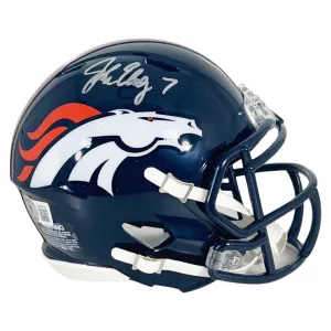 John Elway Signed Silver Ink Denver Broncos Speed Mini Football Helmet (Beckett)