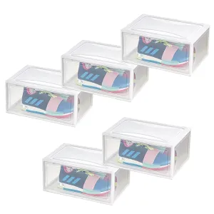 Kuber Industries Pack of 5 Sneaker Box | Plastic Stackable Shoe Organizer | Multi Purpose Space-Saving Storage Box | White