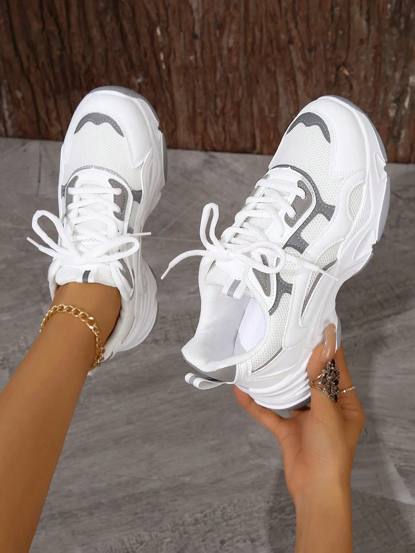 Lace-up Front Mesh Panel Chunky Sneakers