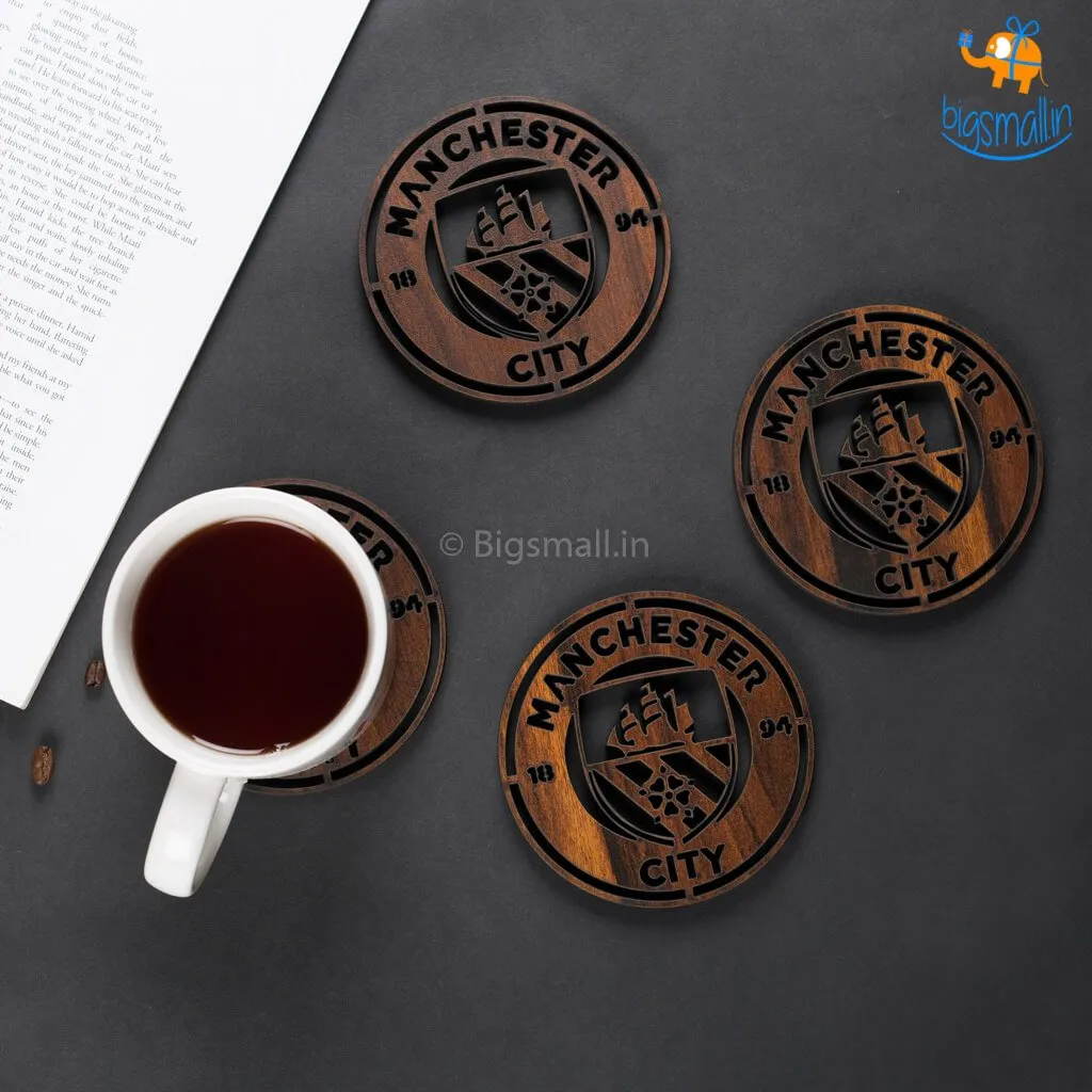 Laser Cut Manchester City Wooden Coasters - Set of 4