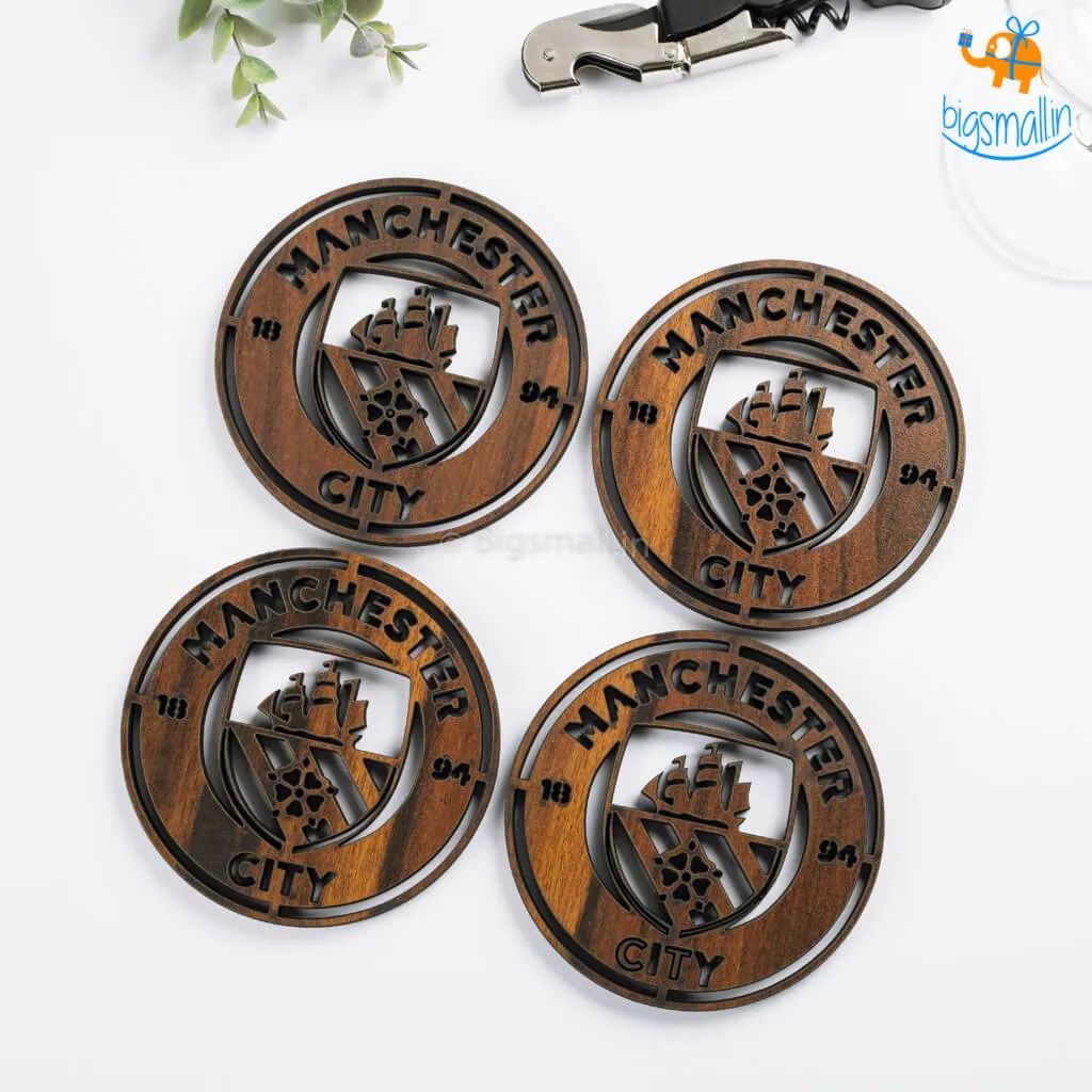 Laser Cut Manchester City Wooden Coasters - Set of 4