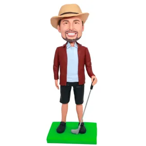 Male Golfer In A Red Coat With Golf Club Custom Figure Bobbleheads