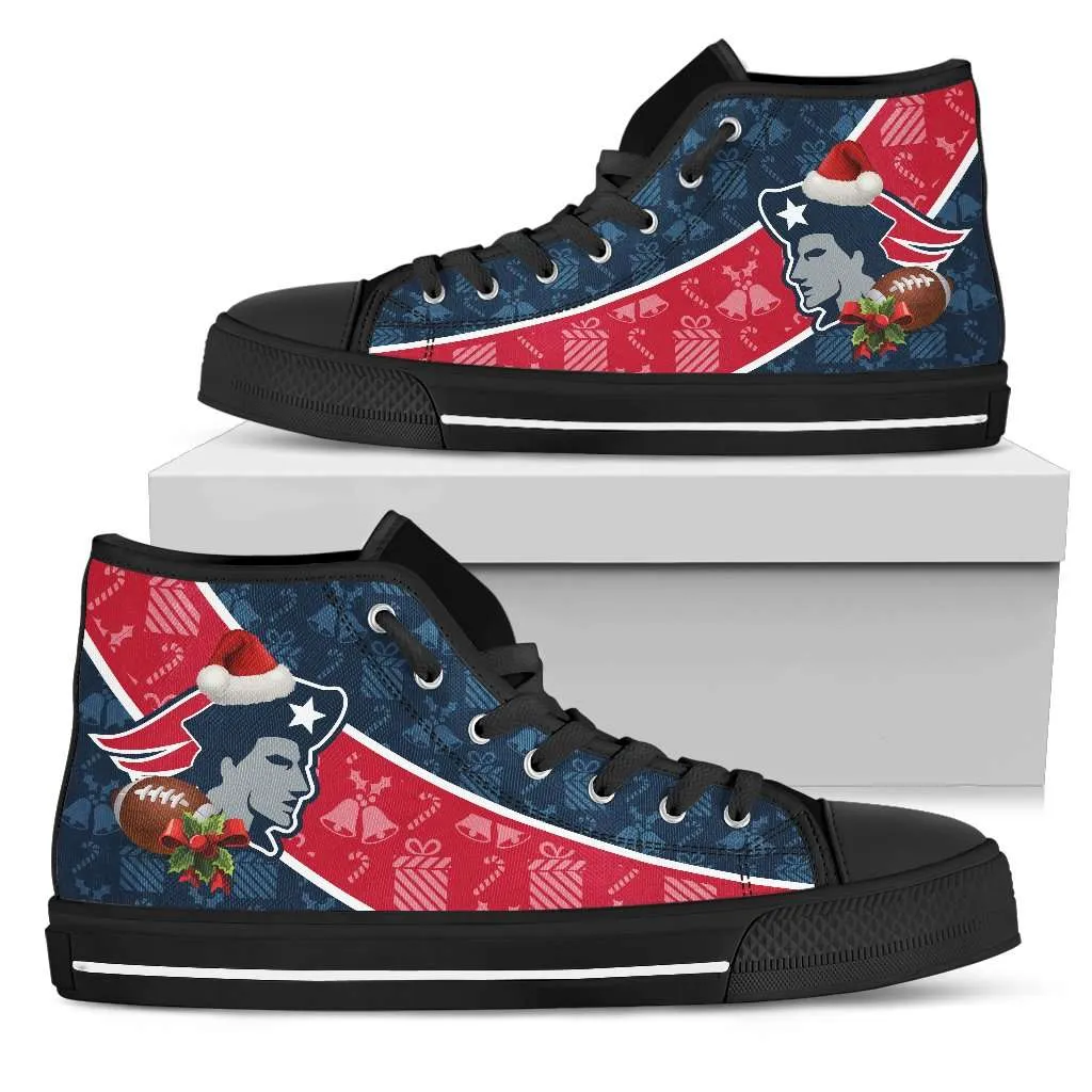 New England Patriots Christmas Football Pattern Canvas High Top Shoes