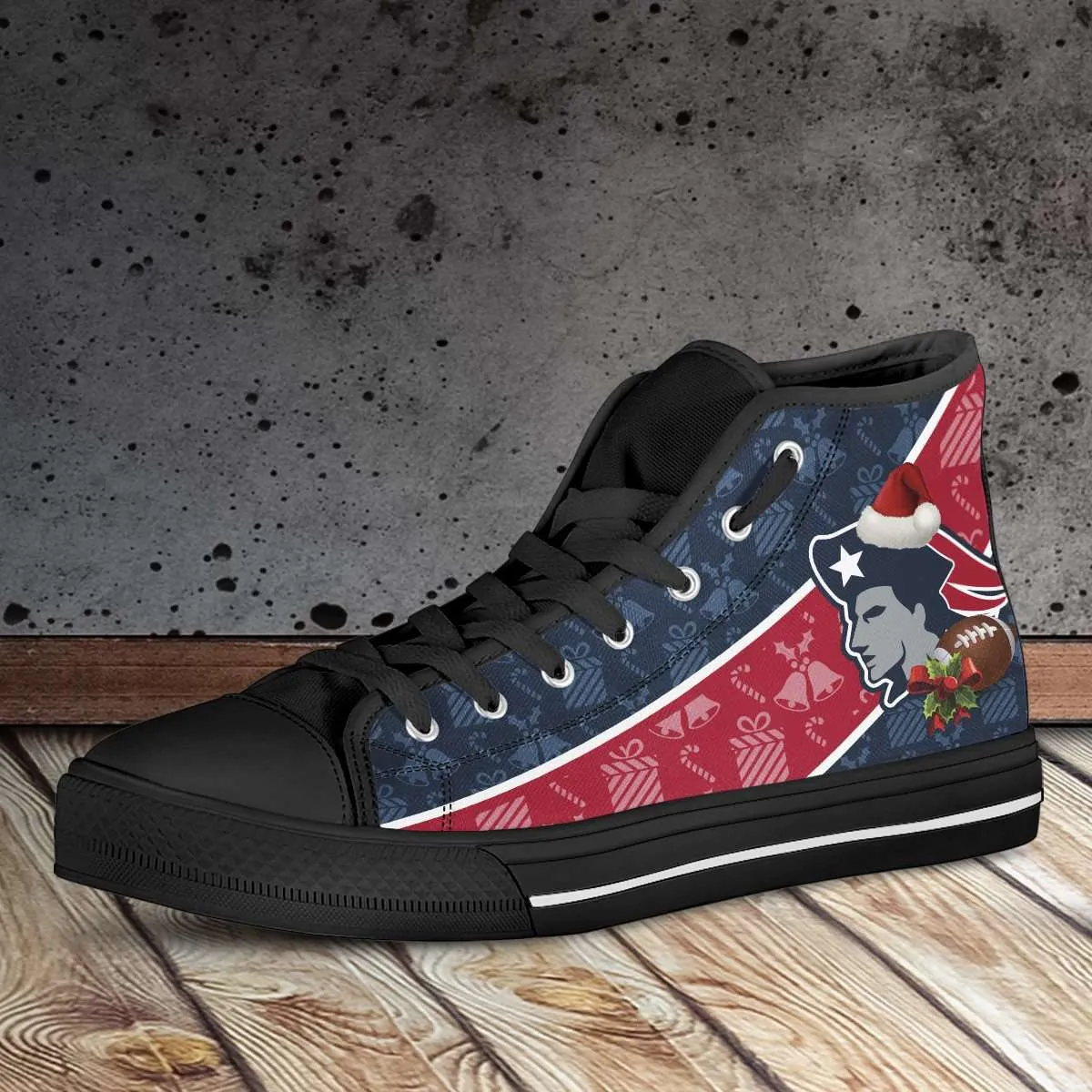 New England Patriots Christmas Football Pattern Canvas High Top Shoes