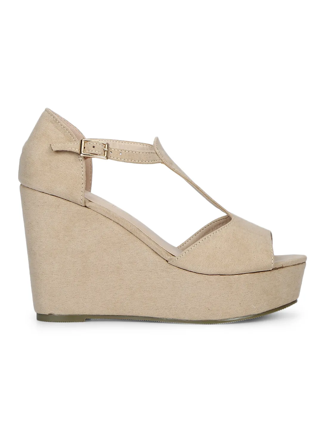 Nude Peep Toe Ankle Strap Wedges