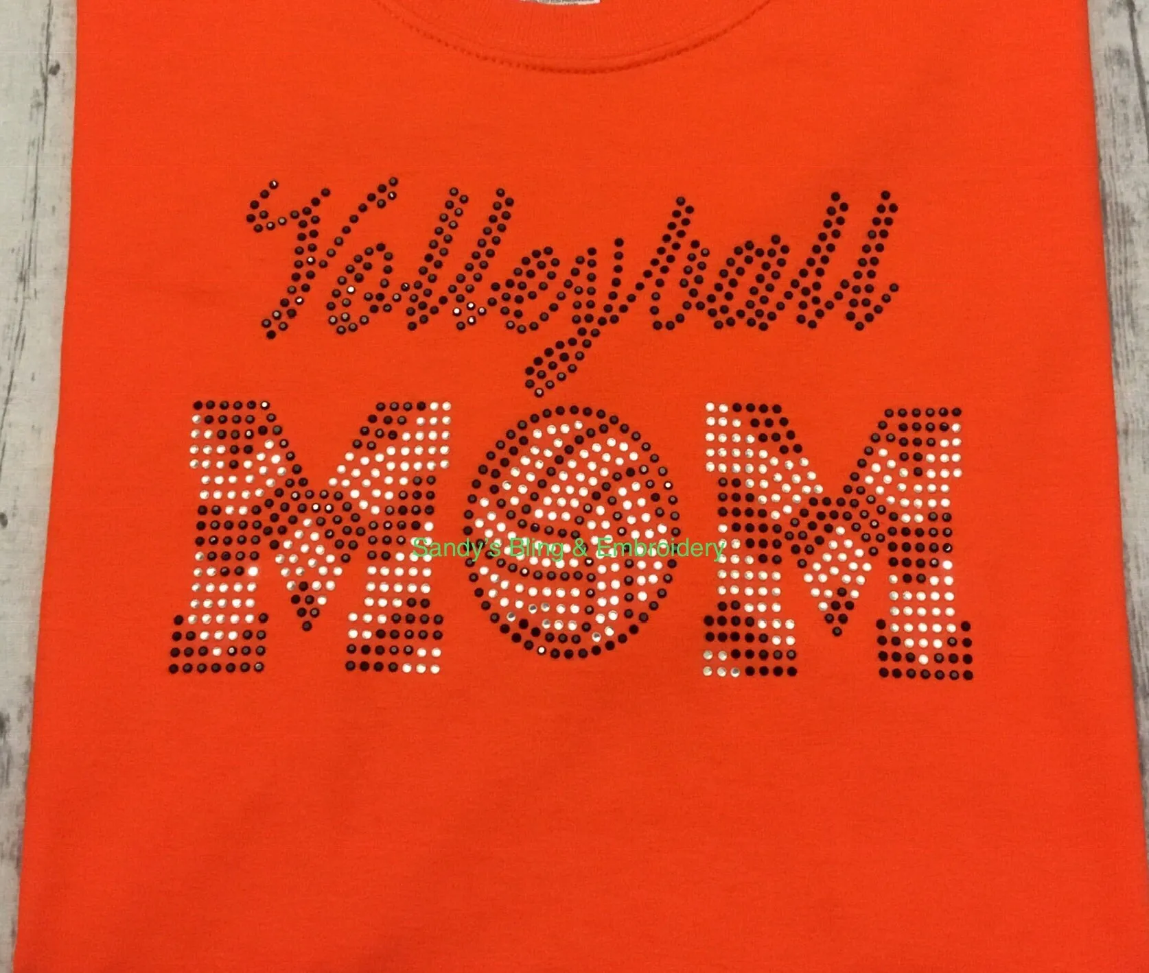 Orange Volleyball Mom Chevron Rhinestone T-shirt