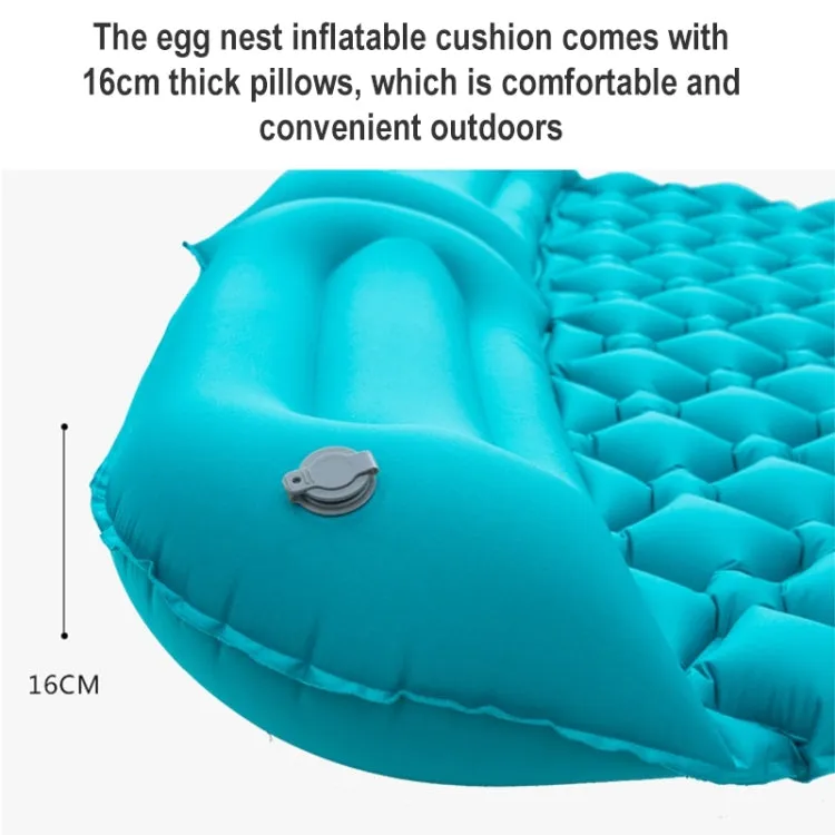 Outdoor Camping, Fishing, and Beach Inflatable Double Cushion Bed, Portable TPU, 76.8 x 46.9 x 6.3 inches (Peacock Blue)