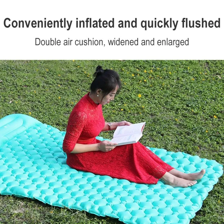 Outdoor Camping, Fishing, and Beach Inflatable Double Cushion Bed, Portable TPU, 76.8 x 46.9 x 6.3 inches (Peacock Blue)