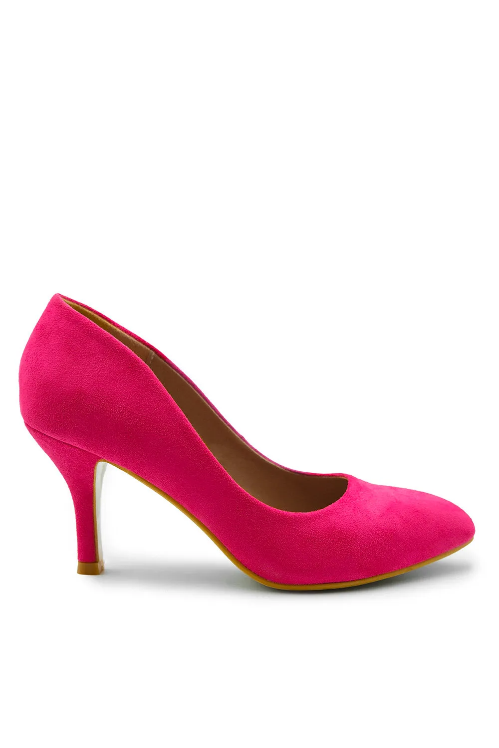 PAOLA MID HIGH HEEL COURT PUMP SHOES WITH POINTED TOE IN FUCHSIA PINK SUEDE