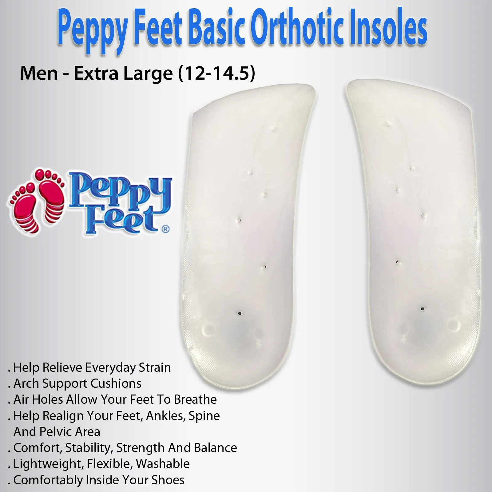 Peppy Feet Basic Orthotic Insoles - Men - Extra Large (12-14.5)