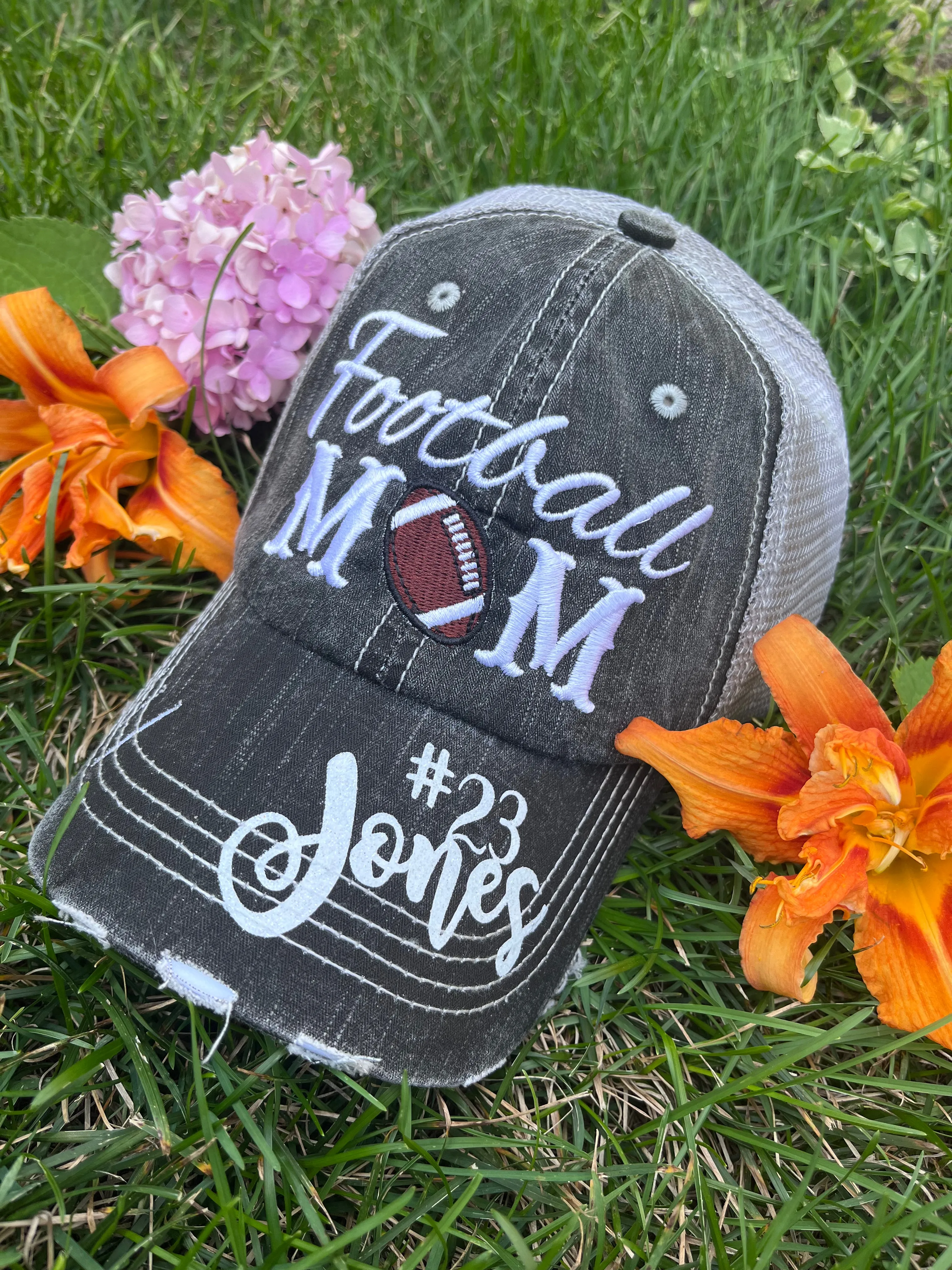 Personalized football hats Football mom Embroidered womens trucker caps