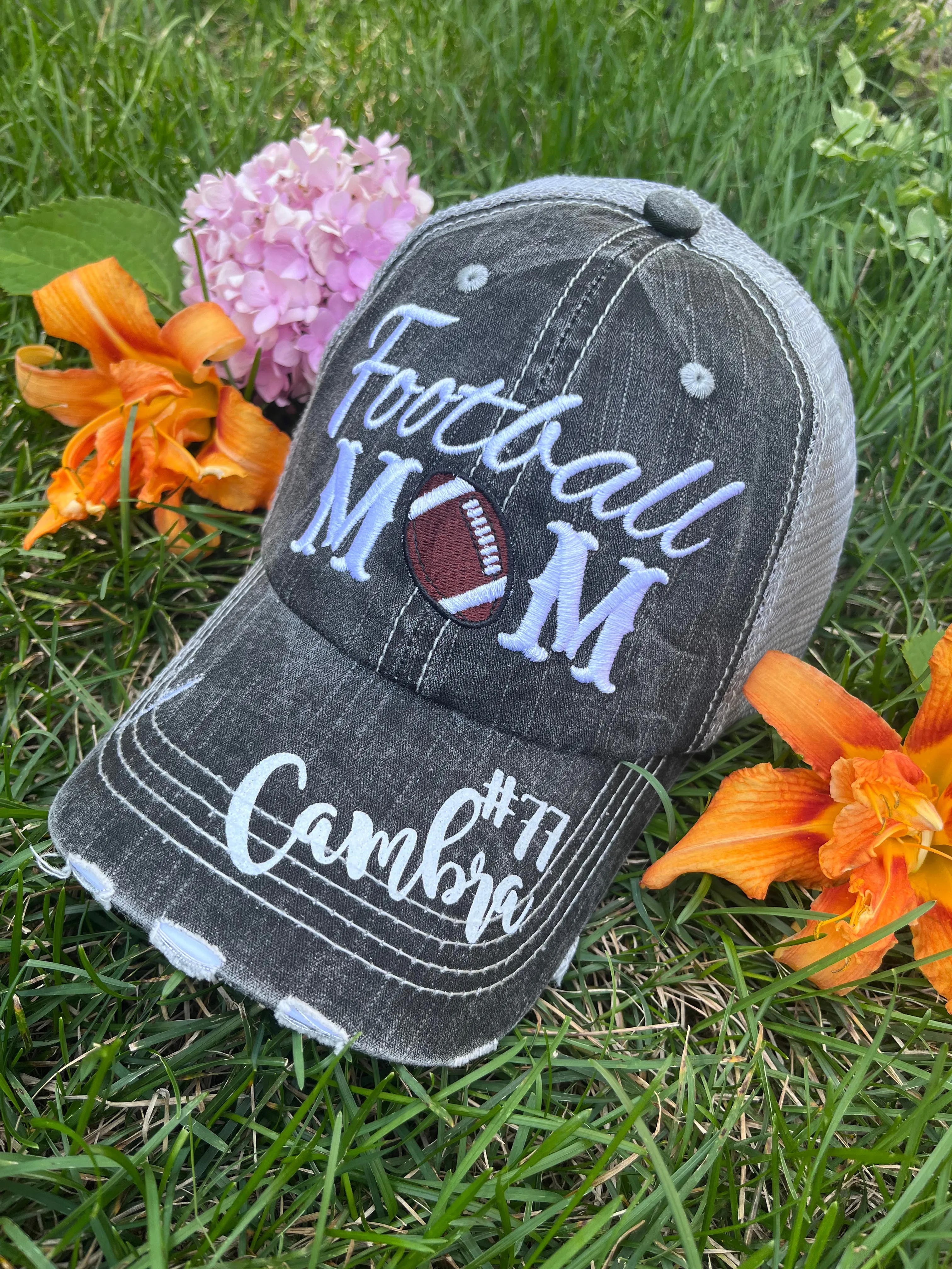 Personalized football hats Football mom Embroidered womens trucker caps