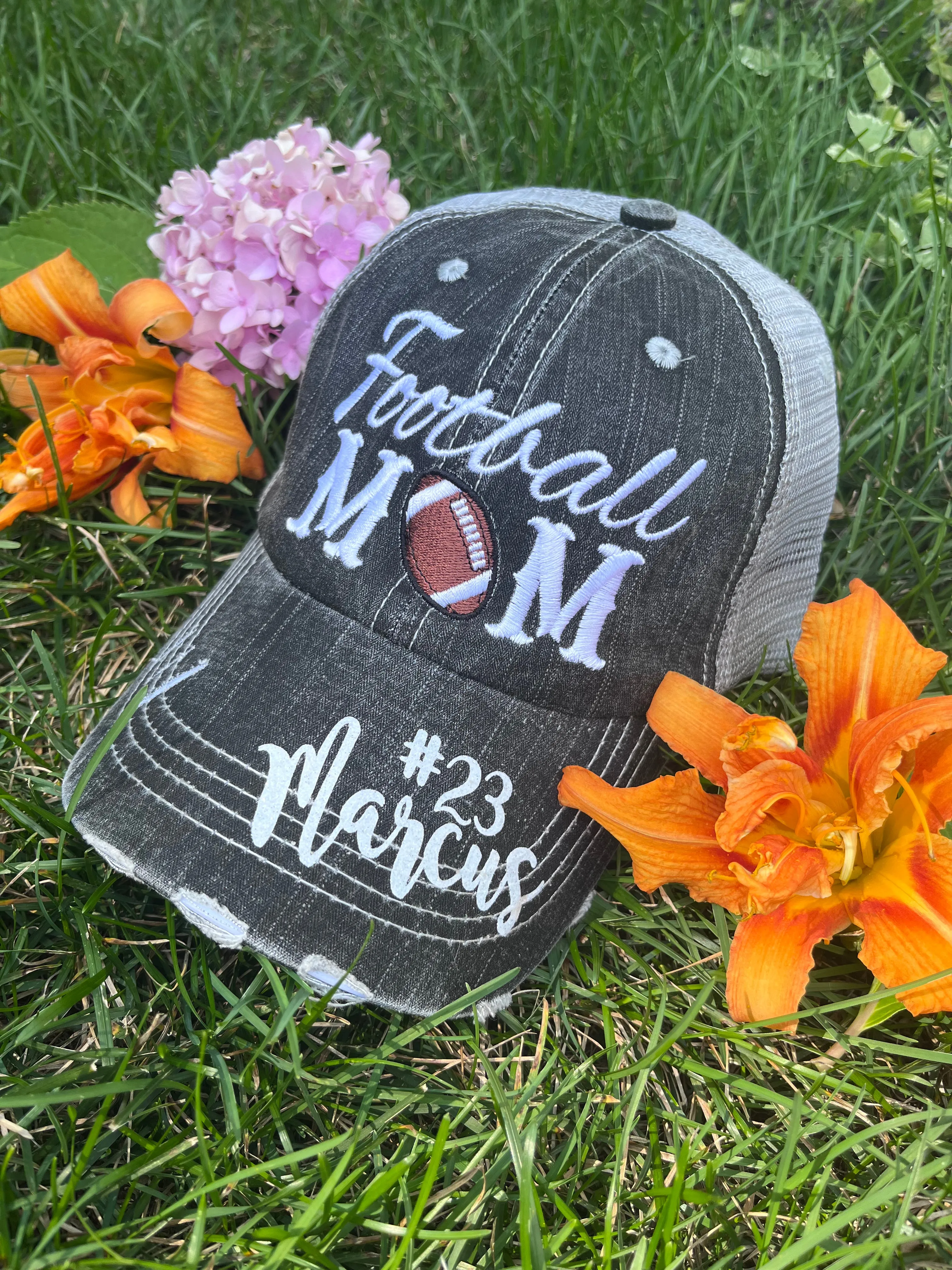 Personalized football hats Football mom Embroidered womens trucker caps