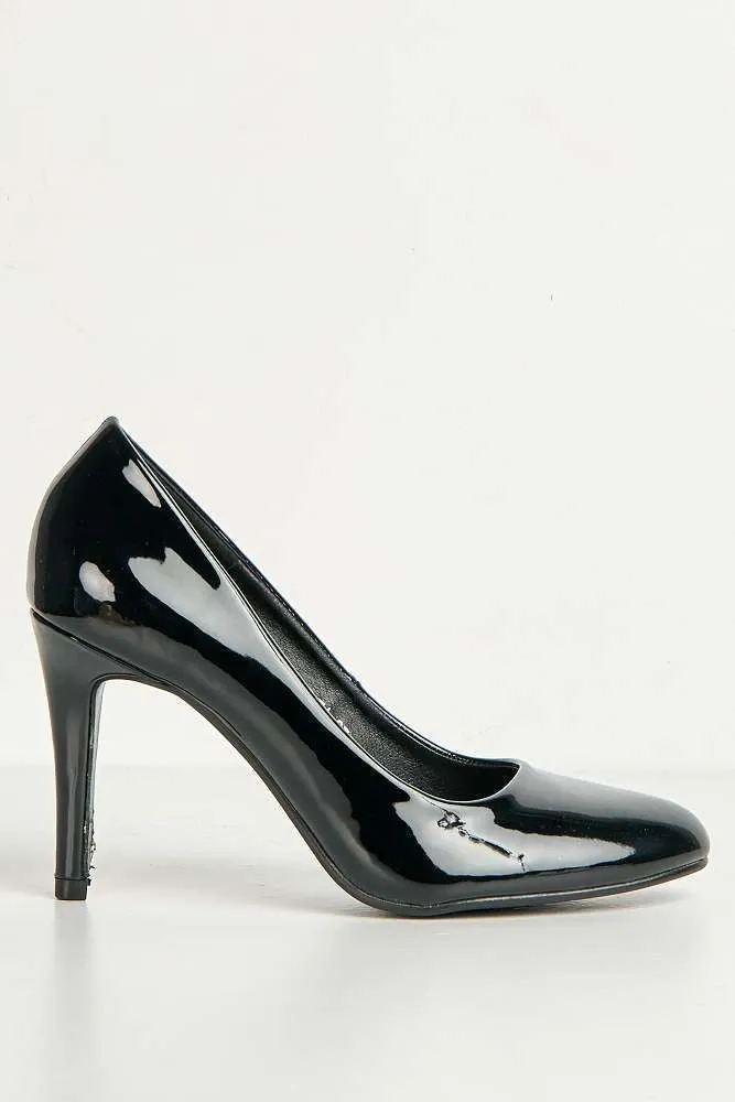 Pippa Round Toe Mid Stiletto Heeled Court Shoes in Black