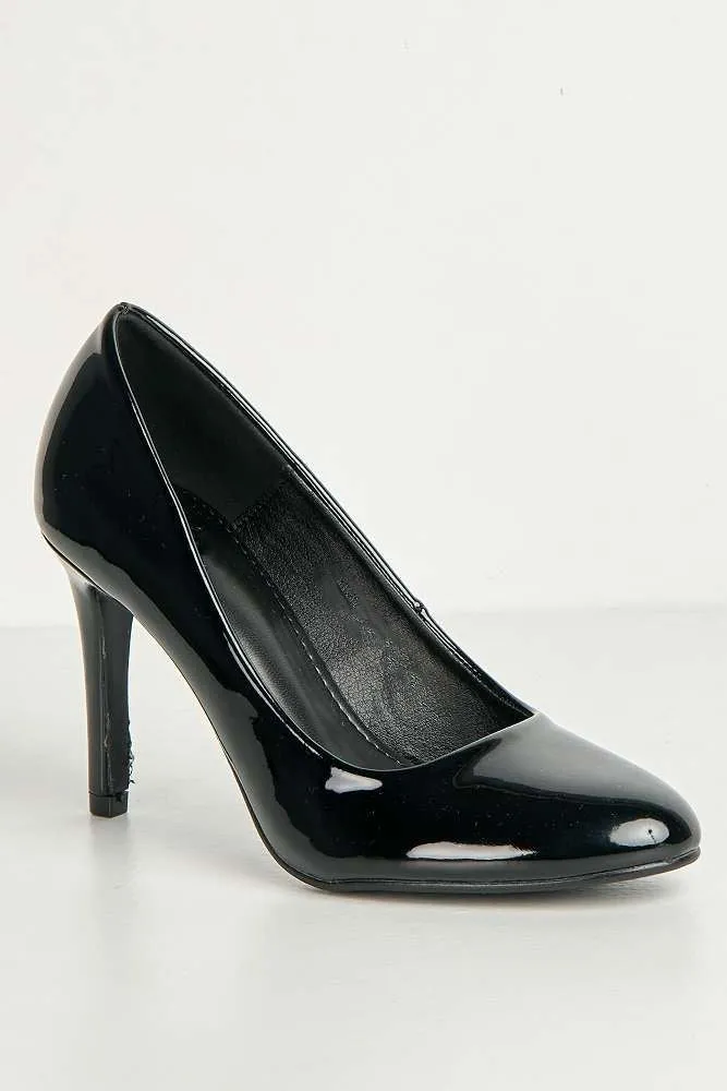 Pippa Round Toe Mid Stiletto Heeled Court Shoes in Black