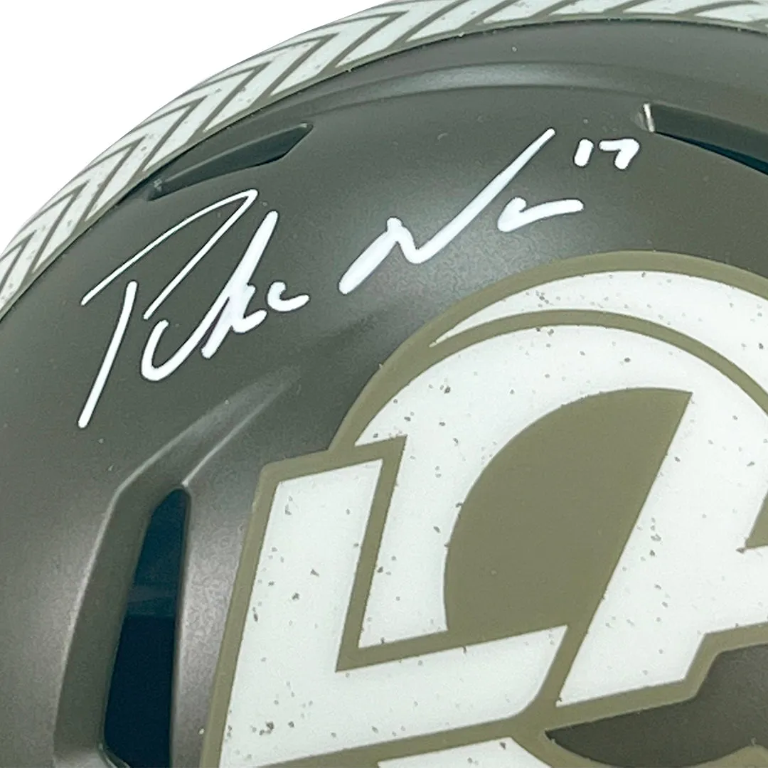 Puka Nacua Signed Los Angeles Rams Salute to Service Mini Football Helmet (Fanatics)