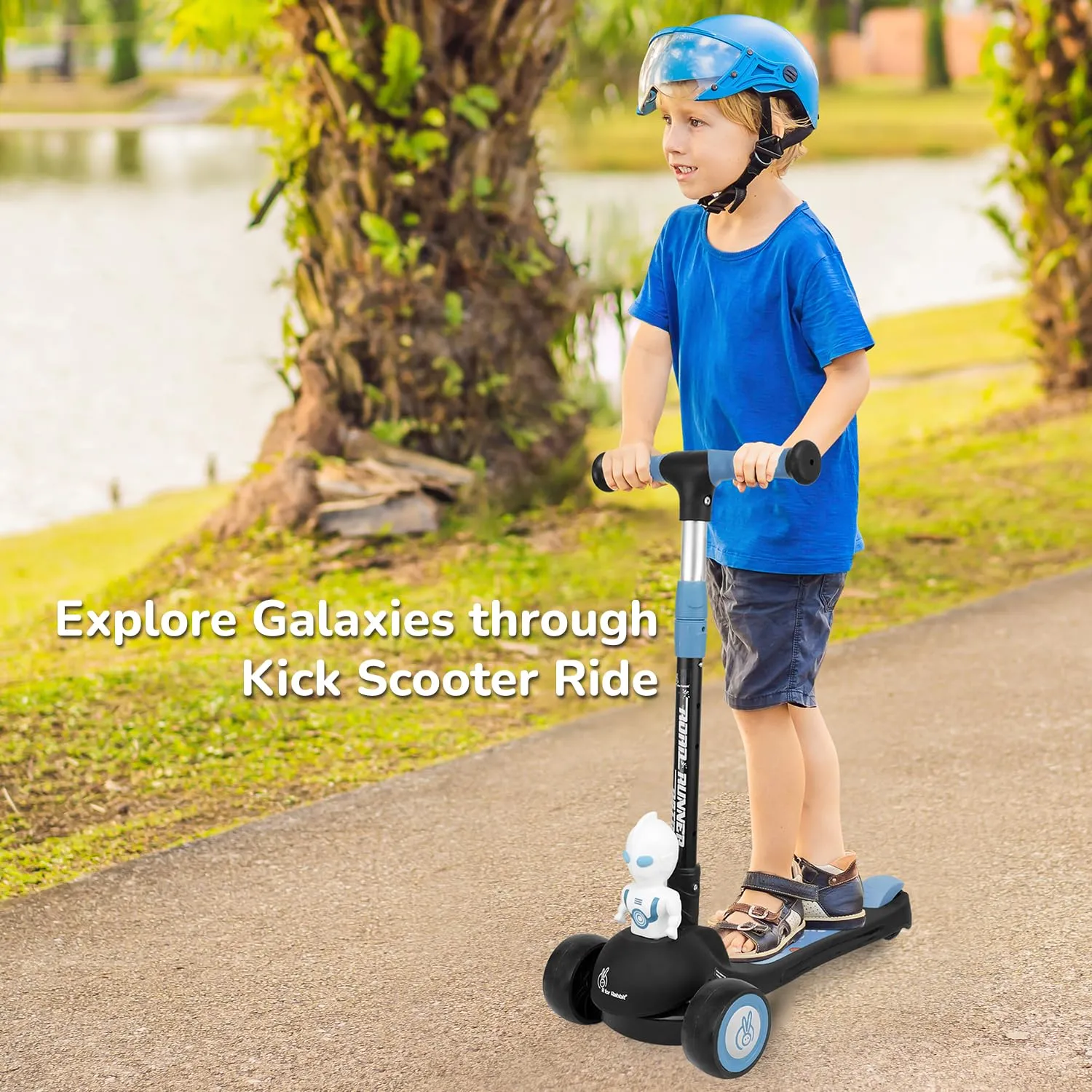 R for Rabbit Road Runner Astro Kids Scooter, Multi Level Adjustable Height, Smart Fold & PU LED Wheels Kick Scooter with Brake for 3  Years Kids, Weight Capacity Upto 75kgs|6 Months Warranty|(Black)