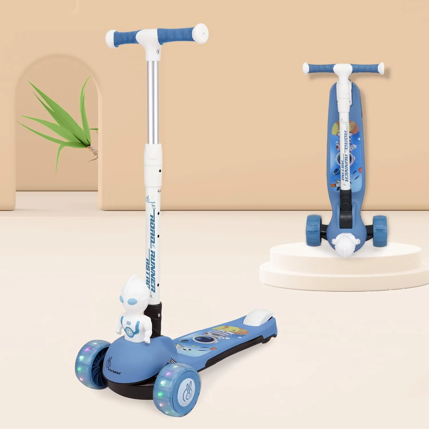 R for Rabbit Road Runner Astro Kids Scooter, Multi Level Adjustable Height, Smart Fold & PU LED Wheels Kick Scooter with Brake for 3  Years Kids, Weight Capacity Upto 75kgs|6 Months Warranty|(Blue)