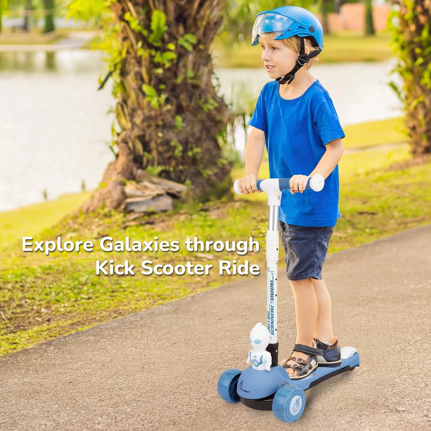 R for Rabbit Road Runner Astro Kids Scooter, Multi Level Adjustable Height, Smart Fold & PU LED Wheels Kick Scooter with Brake for 3  Years Kids, Weight Capacity Upto 75kgs|6 Months Warranty|(Blue)