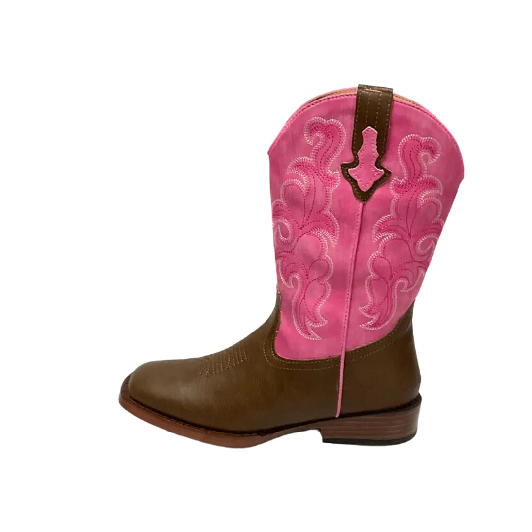 Roper Kid's Blaze Square Toe Pink And Brown Boots