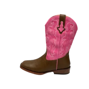 Roper Kid's Blaze Square Toe Pink And Brown Boots