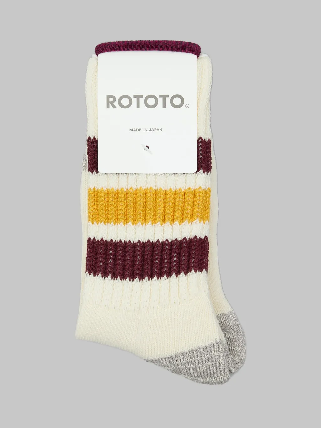 ROTOTO Coarse Ribbed Oldschool Crew Socks Bordeaux/Yellow