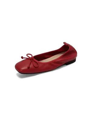 Sheepskin Square Toe Bowknot Flat Shoes