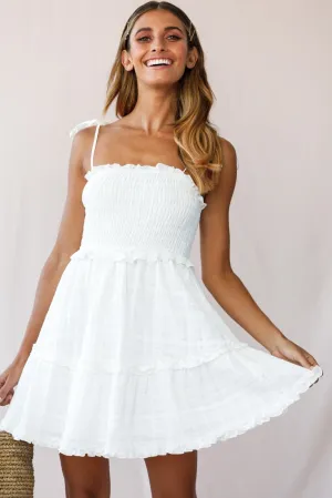 Sherry Tied Shoulder Shirred Bust Dress White