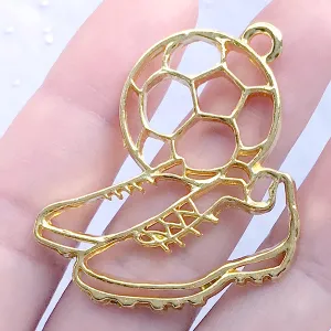 Soccer Open Bezel Charm | Football and Shoes Deco Frame for UV Resin Filling | Sport Pendant (1 piece / Gold / 36mm x 37mm)