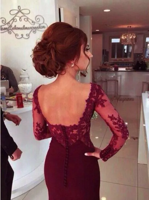 Sweetheart Long Sleeve Satin Prom Dresses With Lace Appliques PG310