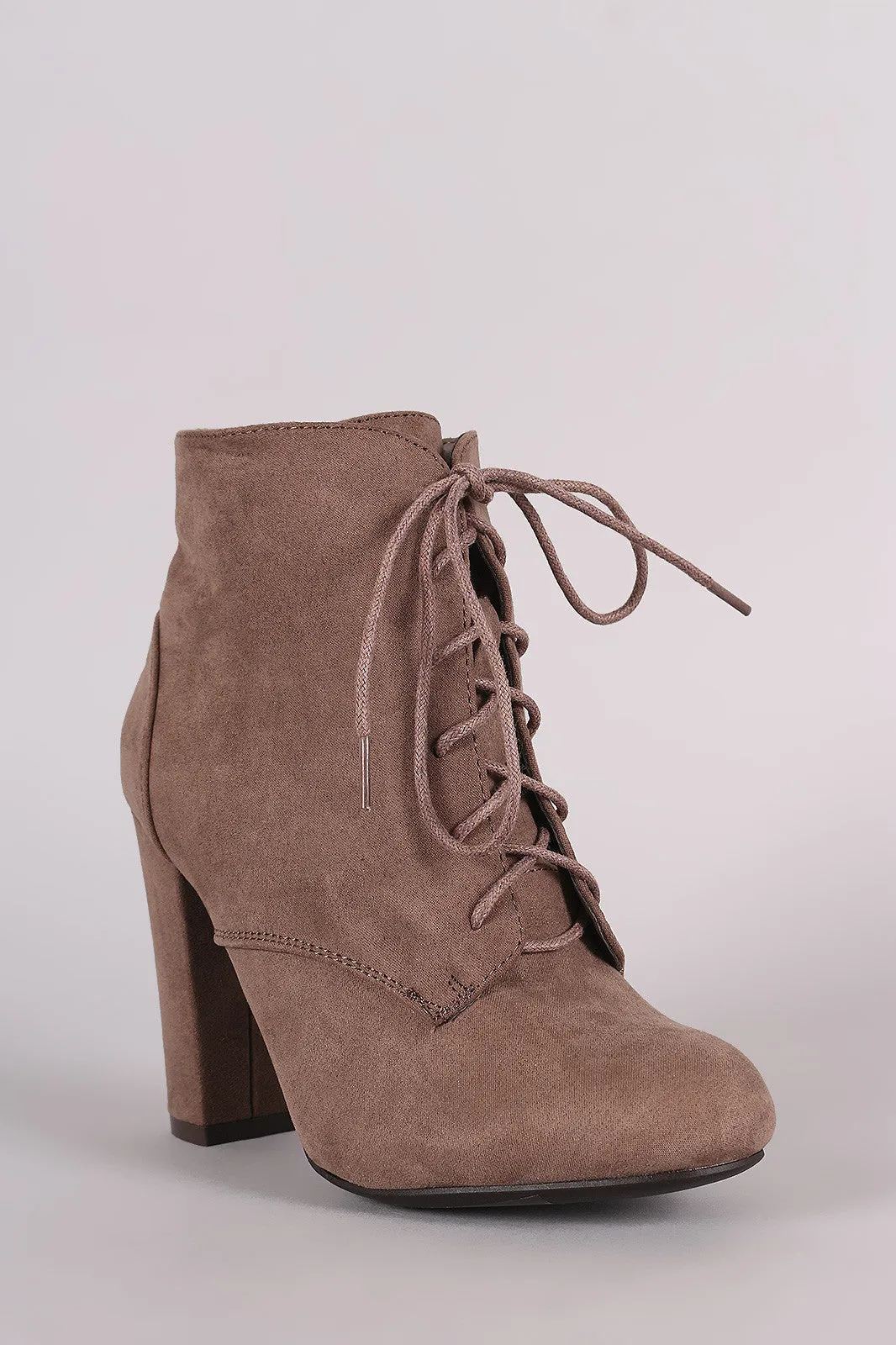 Tessa -  Lace Up Fur Lined Chunky Heel Ankle Bootie